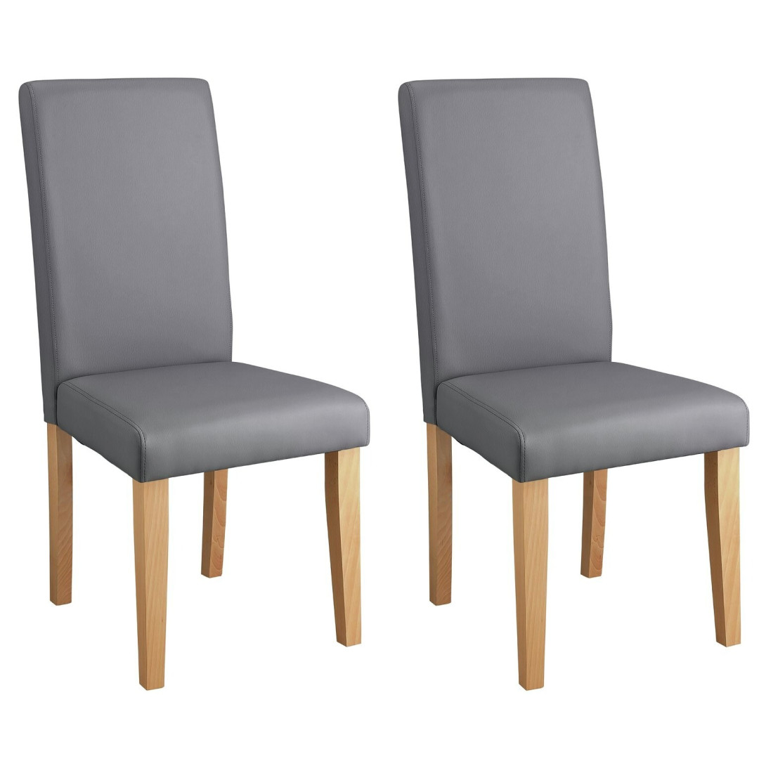 Home Pair of Midback Dining Chairs - Grey | Modern Faux Leather Furniture Home Pair of Midback Dining Chairs - Grey | Modern Faux Leather Furniture