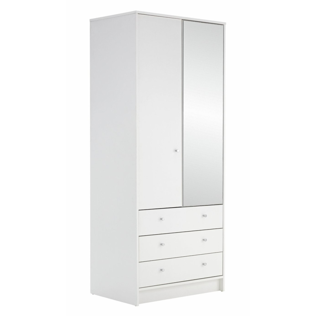 Home Malibu 2 Door 3 Drawer Mirror Wardrobe - White | Modern white wardrobe Home Malibu 2 Door 3 Drawer Mirror Wardrobe - White | Modern white wardrobe