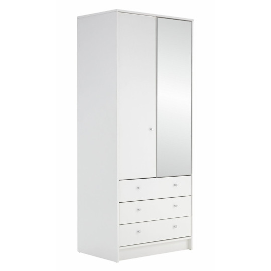 Home Malibu 2 Door 3 Drawer Mirror Wardrobe - White | Modern white wardrobe