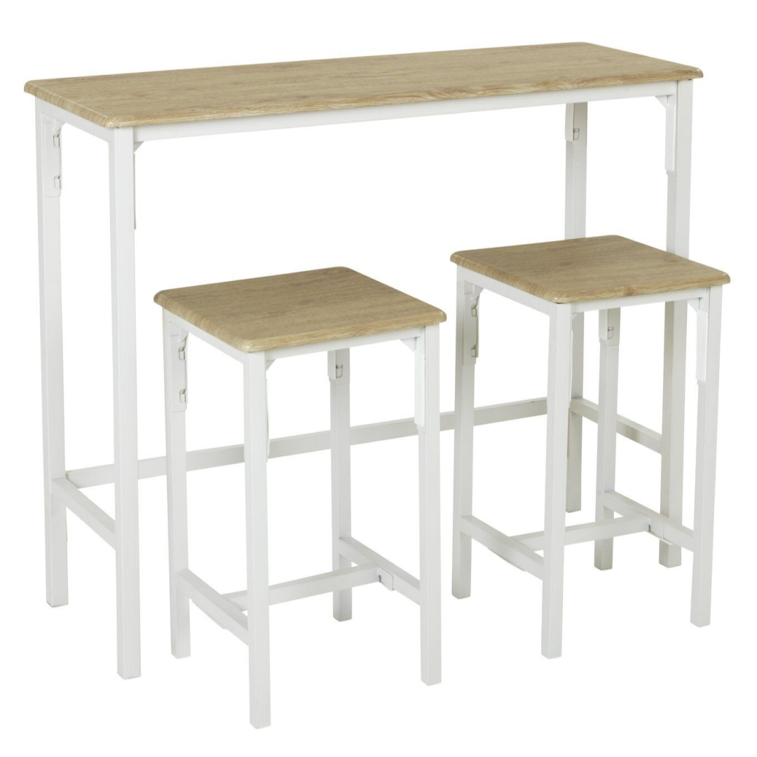 Bolitzo Bar Set & 2 Stools - Oak & White Bolitzo Bar Set & 2 Stools - Oak & White