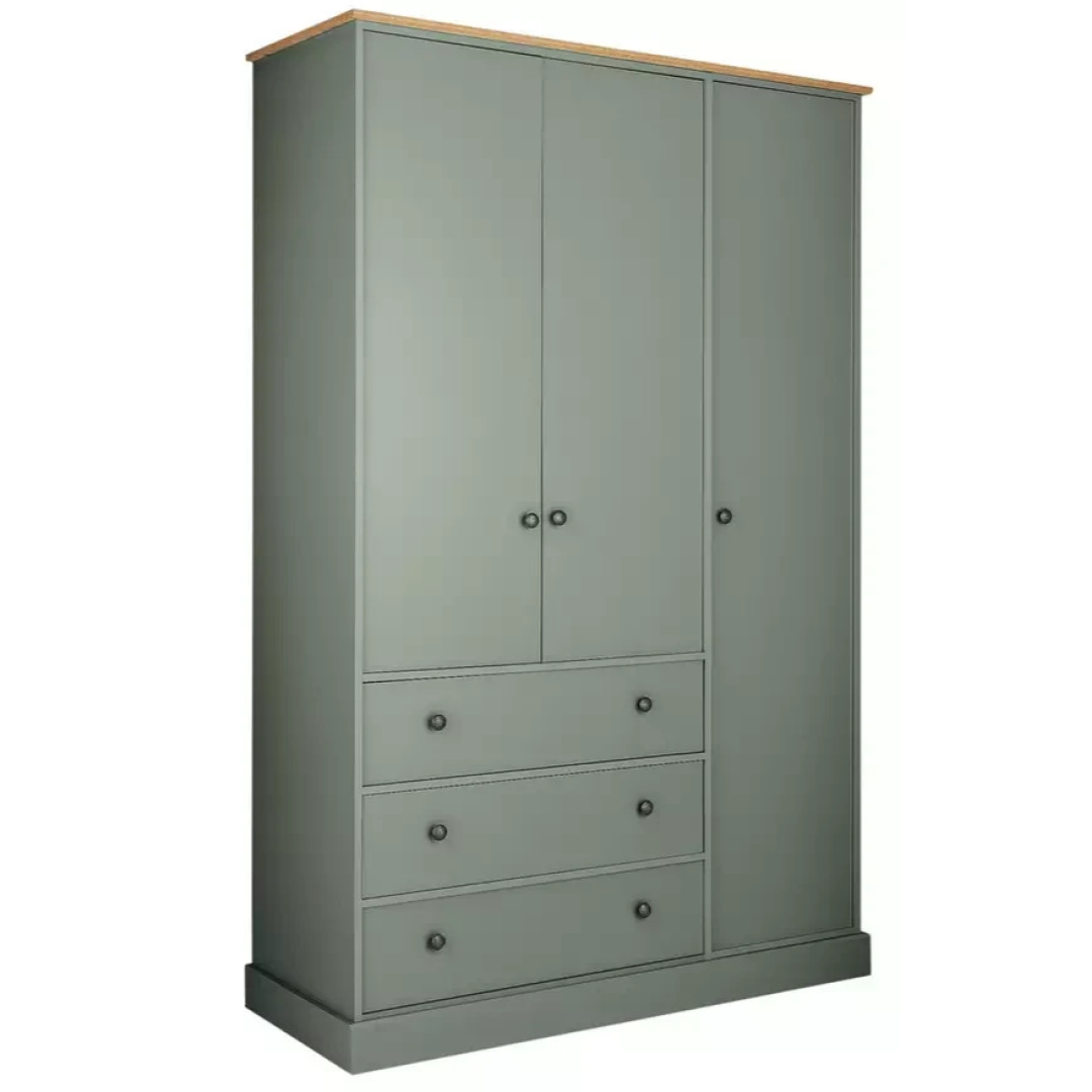 Home Kensington 3 Door 3 Drawer Wardrobe - Sage Green | Clothing Organization Home Kensington 3 Door 3 Drawer Wardrobe - Sage Green | Clothing Organization
