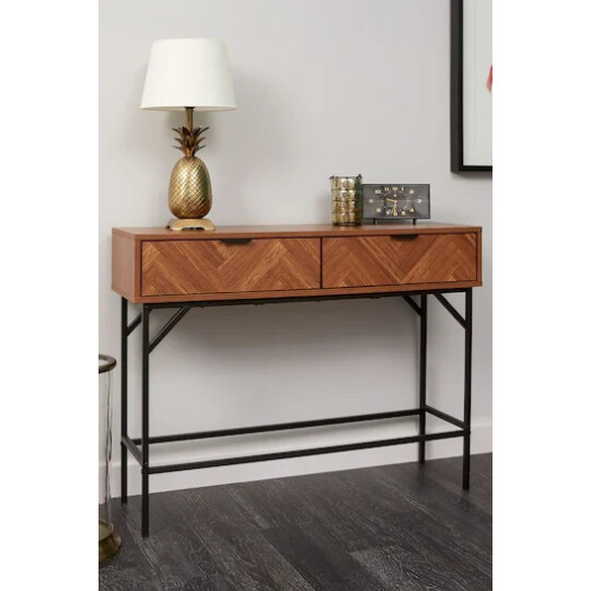 Lloyd Pascal Dark Chevron 2 Drawer Console Table - Brown | Hallway Storage Unit