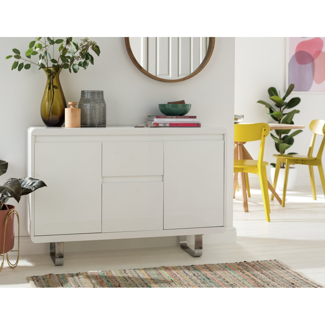 Home Sleigh 3 Door 1 Drawer Sideboard - White Gloss ( B Grade ) Home Sleigh 3 Door 1 Drawer Sideboard - White Gloss ( B Grade )