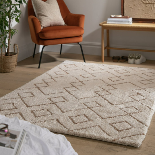 Diamond Tufted Cream & Natural Shaggy Rug -230x160cm