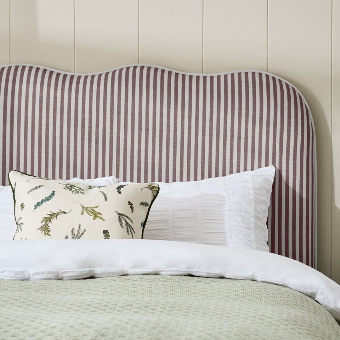 Onda Linen Double Headboard - Stripe Plum | Soft Bed Backboard Onda Linen Double Headboard - Stripe Plum | Soft Bed Backboard