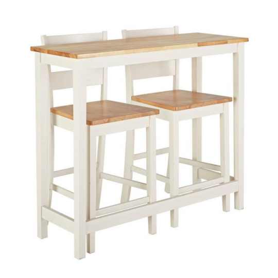Chicago Oak White Bar Table & 2 Oak White Stools | Kitchen Breakfast Dining Set
