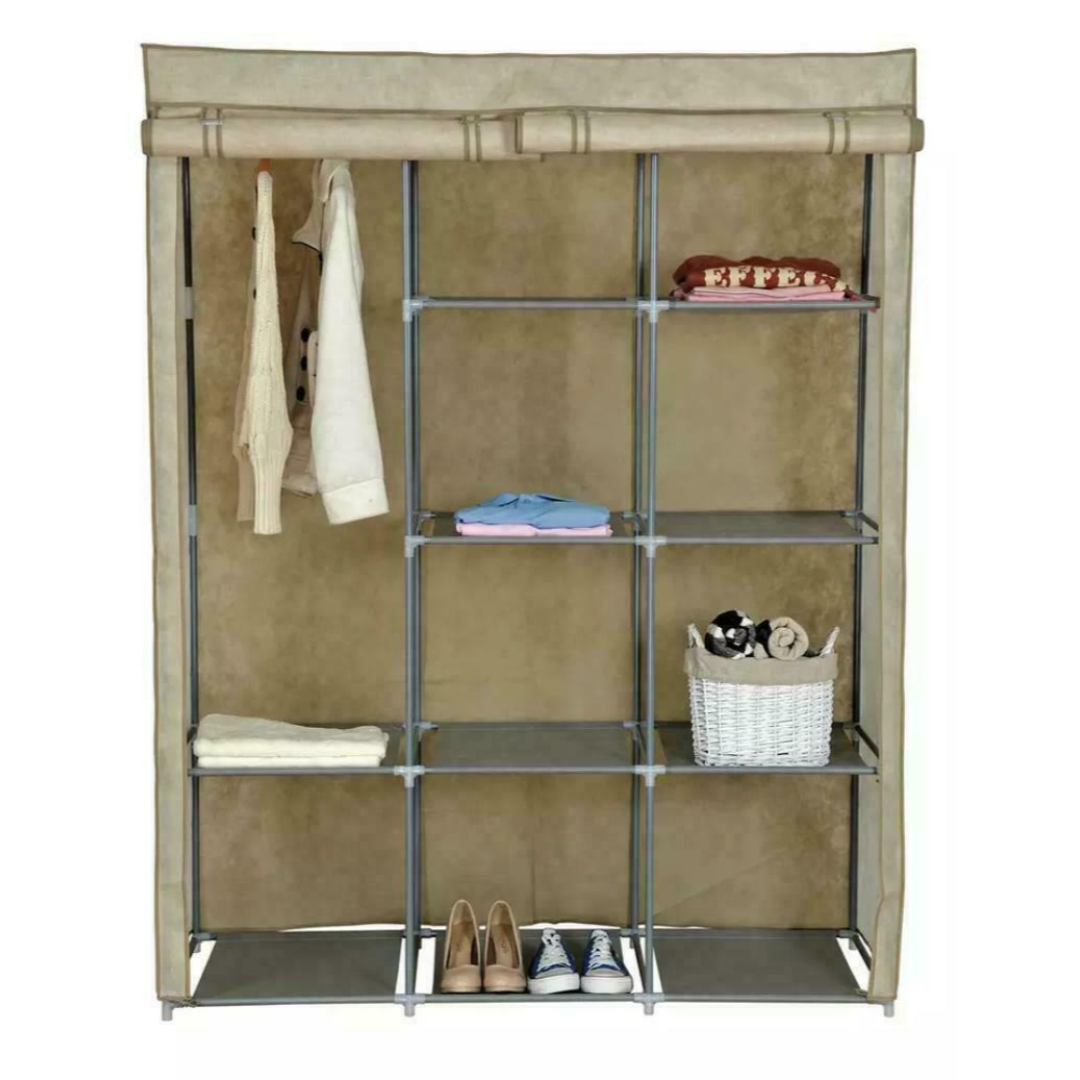 Dbl Modular Metal Framed Fabric Wardrobe - Jute | Jute Fabric Wardrobe Storage Dbl Modular Metal Framed Fabric Wardrobe - Jute | Jute Fabric Wardrobe Storage