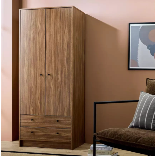 Home Malibu 2 Door 2 Drawer Wardrobe Walnut | Bedroom Storage Furniture Unit