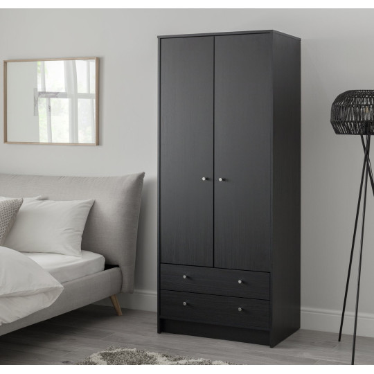 Malibu 2 Door 2 Drawer Wardrobe - Black Oak Effect | Bedroom Storage for Clothes