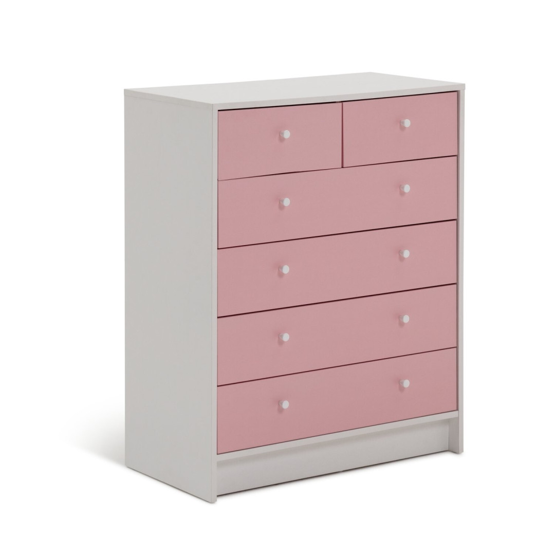 Kids Malibu 6 Drawer Chest - Pink & White ( B Grade 44700 - 44712 ) Kids Malibu 6 Drawer Chest - Pink & White ( B Grade 44700 - 44712 )