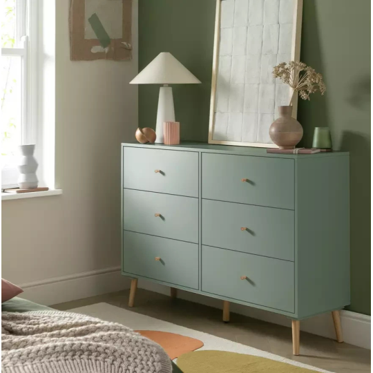 Otto 6 Drawer Chest Green | Bedroom Storage Chest of Drawers
