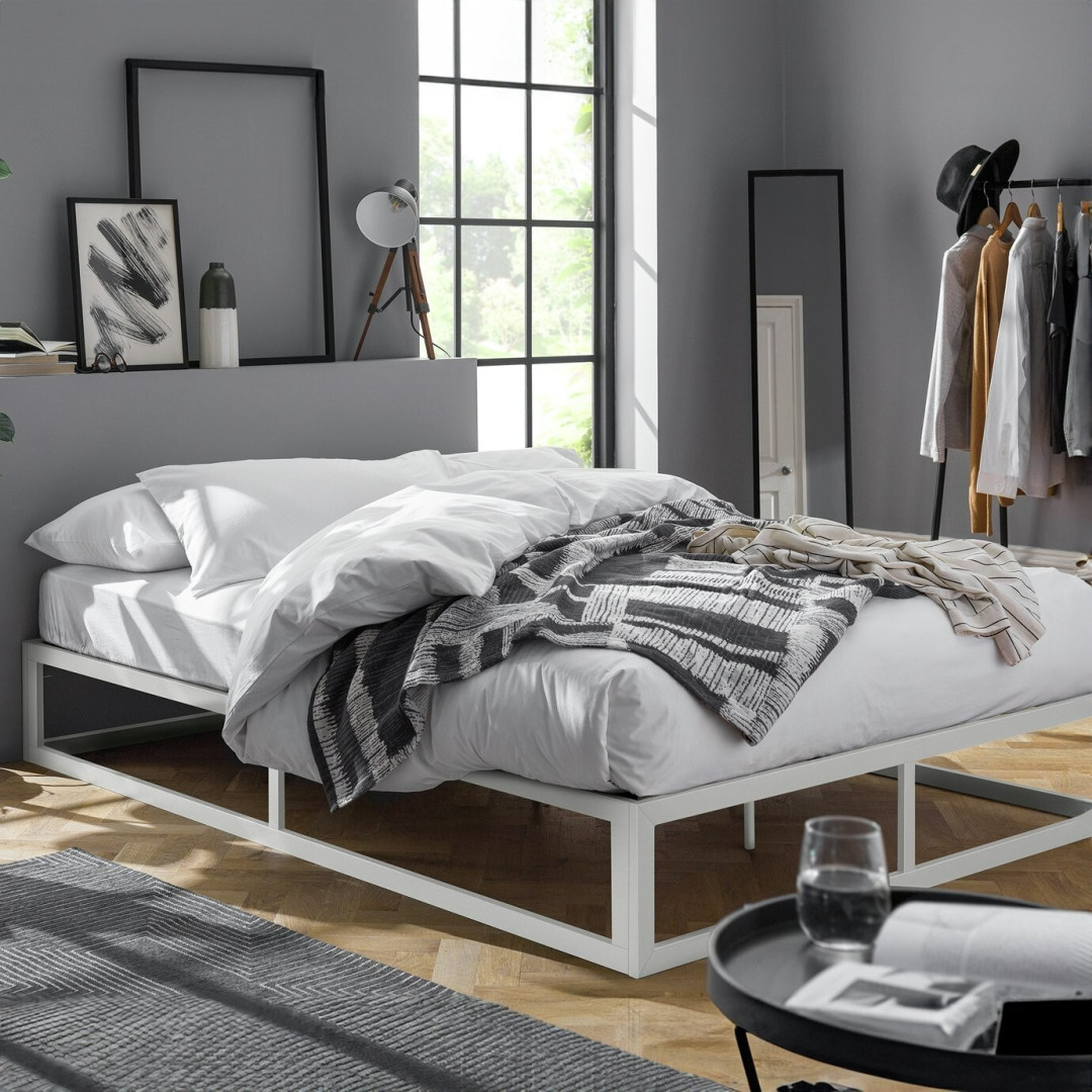 Home Platform Small Double Metal Bed Frame - White Home Platform Small Double Metal Bed Frame - White