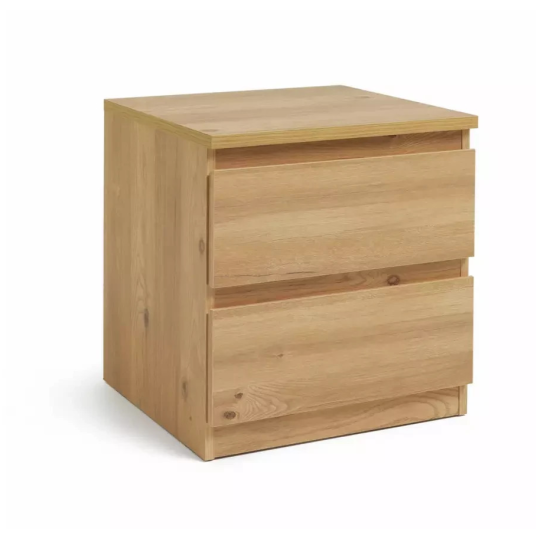 Home Jenson 2 Drawer Bedside Table Oak Effect | Bedroom Storage Nightstand Unit