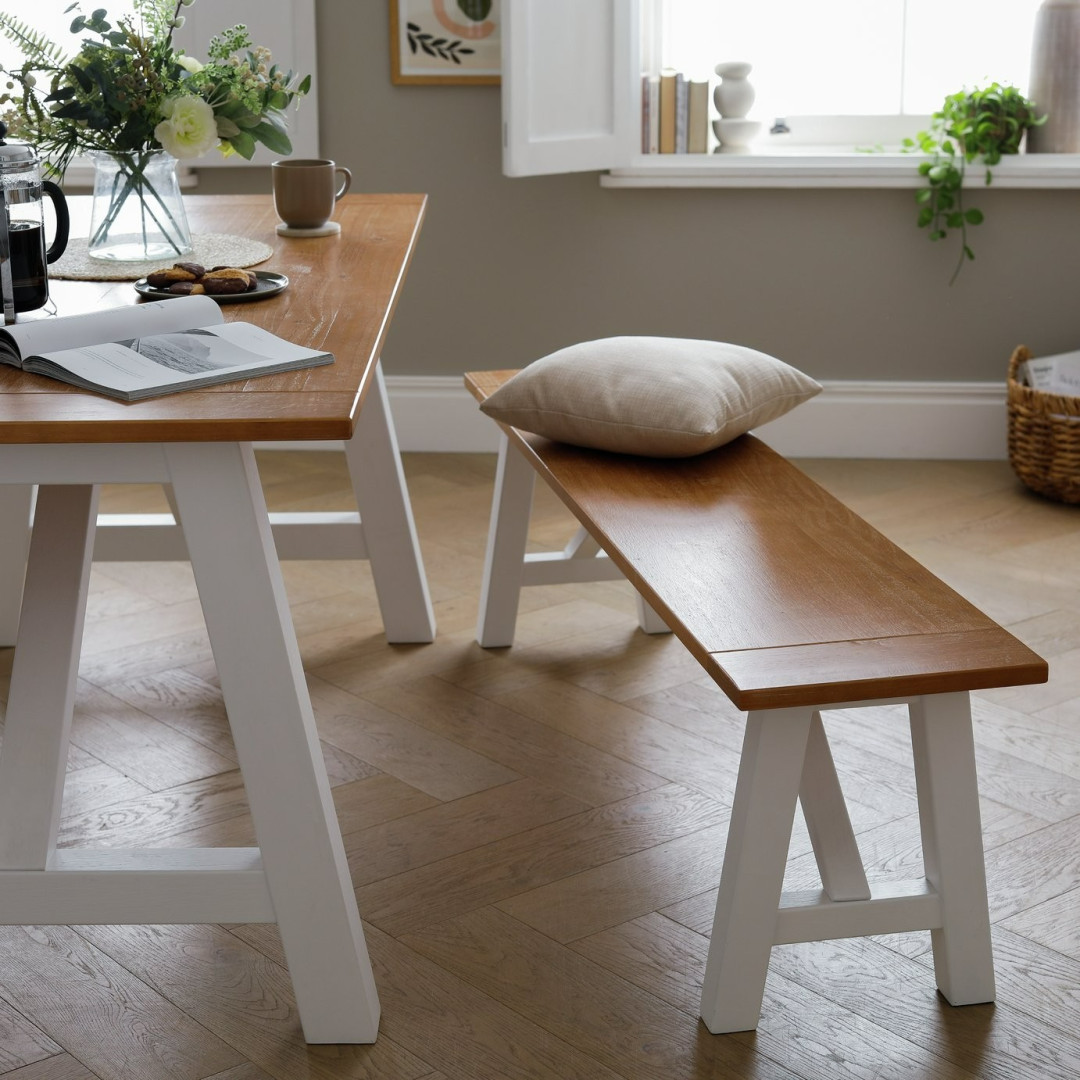 Burford Pair of Solid Wood Dining Benches - White | Space Efficient Mealtime Burford Pair of Solid Wood Dining Benches - White | Space Efficient Mealtime