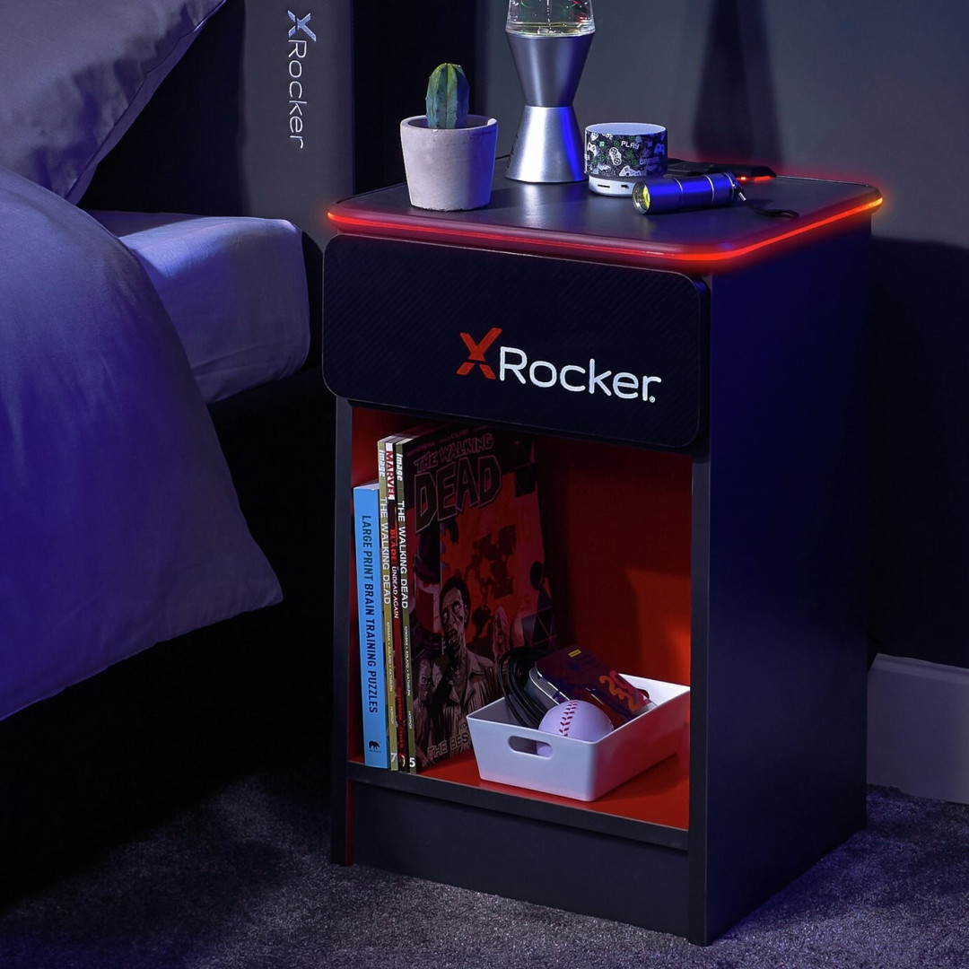 X Rocker Carbon Tek Wireless Charging Bedside Table - Red X Rocker Carbon Tek Wireless Charging Bedside Table - Red