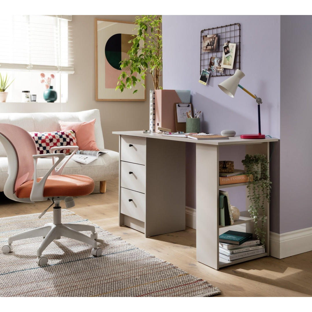 Malibu Desk With Drawers and Shelves Light Grey Storage For Kids & Adults 120cm Malibu Desk With Drawers and Shelves Light Grey Storage For Kids & Adults 120cm