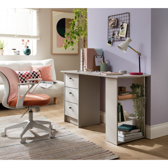 Malibu Desk With Drawers and Shelves Light Grey Storage For Kids & Adults 120cm