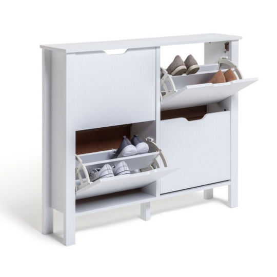 Compton 4 Shelf Shoe Storage Cabinet - White | Space Saving Entryway