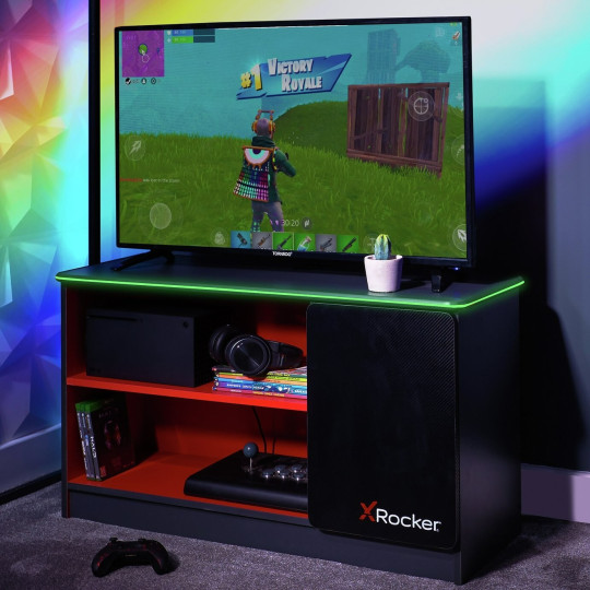 X Rocker Carbon Tek Media Unit - Grey and Red | Gaming TV Stand Storage Cabinet