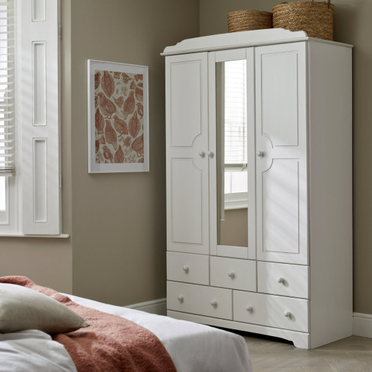 Home Nordic 3 Door 5 Drawer Mirror Wardrobe - White (B Grade)