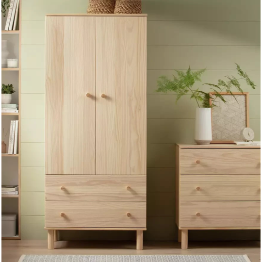 Akio 2 Door 2 Drawer Wardrobe Pine | Bedroom Storage Furniture Wardrobe