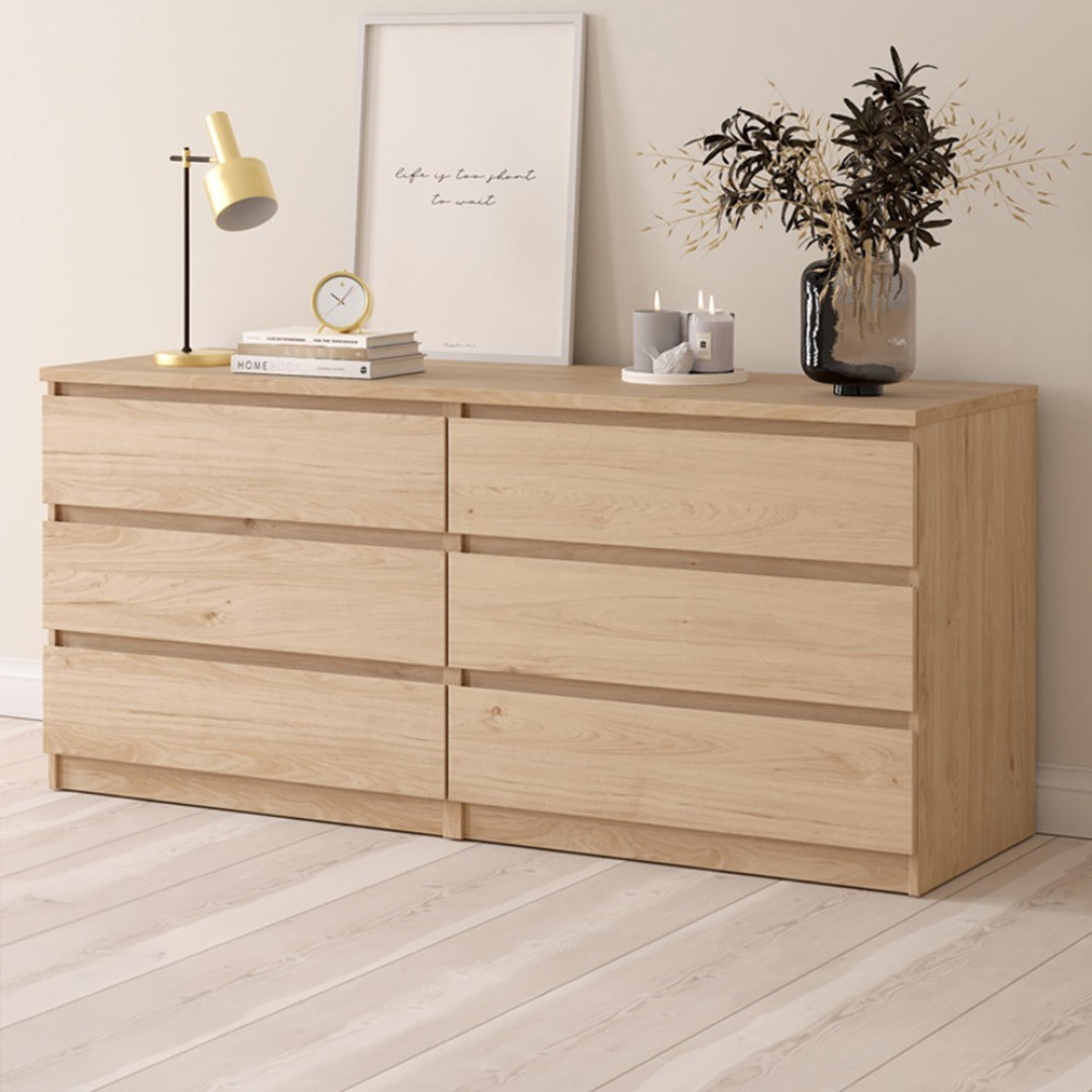 Home Florence 6 Drawer Wide Chest of Drawers Jackson Hickory Oak Home Florence 6 Drawer Wide Chest of Drawers Jackson Hickory Oak