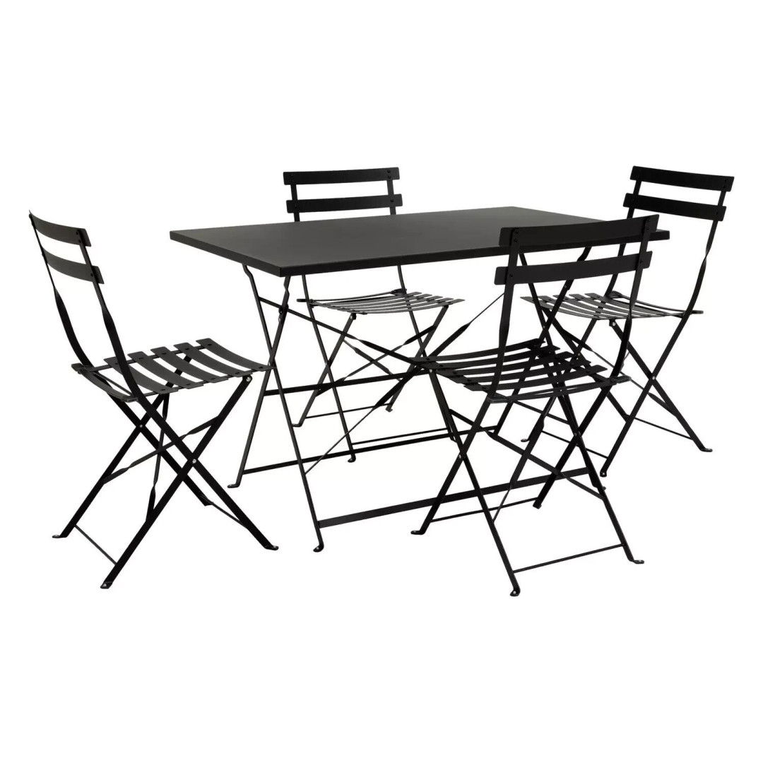 Eve 4 Seater Folding Metal Patio Set Black | Outdoor Garden Table Chairs Eve 4 Seater Folding Metal Patio Set Black | Outdoor Garden Table Chairs