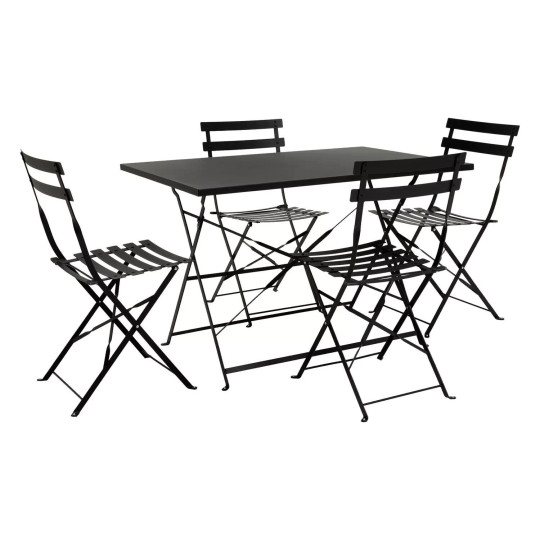 Eve 4 Seater Folding Metal Patio Set Black | Outdoor Garden Table Chairs