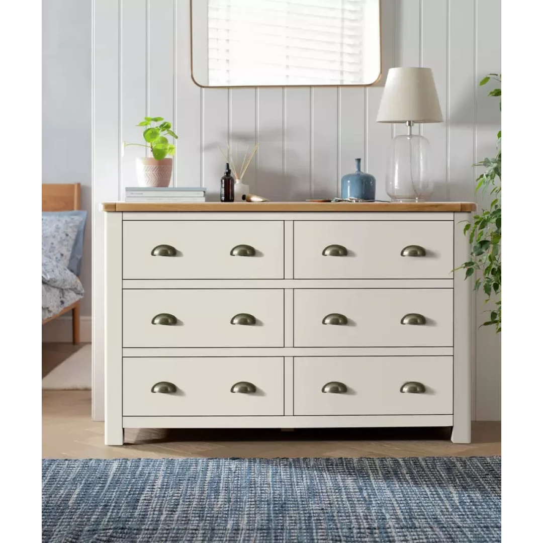 Home Kent 6 Drawer Chest - Cream and Oak (B Grade) Home Kent 6 Drawer Chest - Cream and Oak (B Grade)