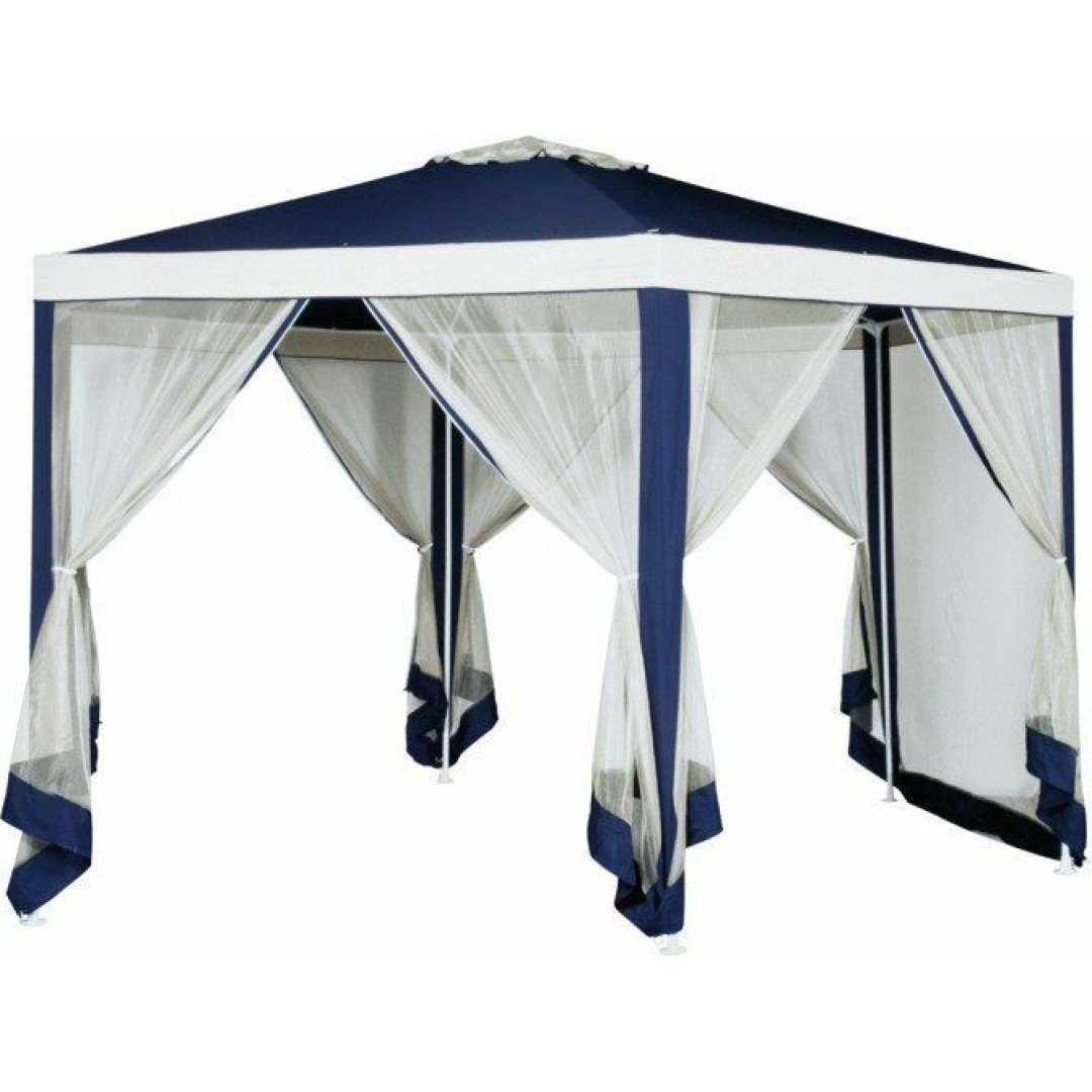 Home 4m Hexagonal Garden Gazebo with Side Panels - Blue | Outdoor Patio Canopy Home 4m Hexagonal Garden Gazebo with Side Panels - Blue | Outdoor Patio Canopy