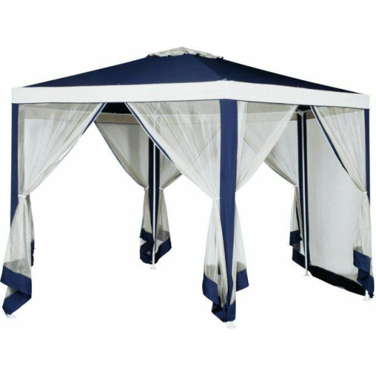 Home 4m Hexagonal Garden Gazebo with Side Panels - Blue | Outdoor Patio Canopy