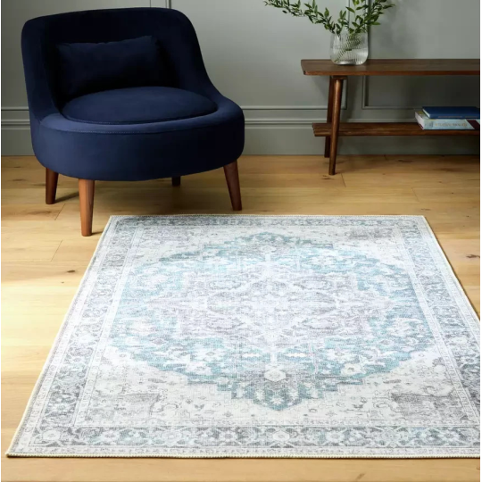 intage Effect Blue Rug 120x170cm | Modern Living Room Floor Rug Carpet