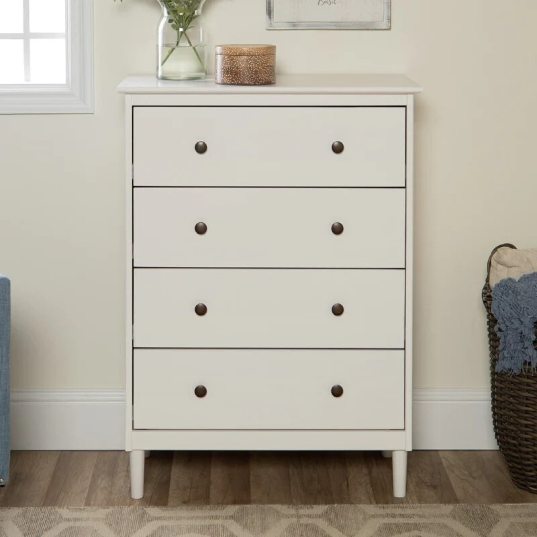 Lydia Modern 4 Drawer Chest Of Drawers Storage Cabinet - White Solid Wood Lydia Modern 4 Drawer Chest Of Drawers Storage Cabinet - White Solid Wood