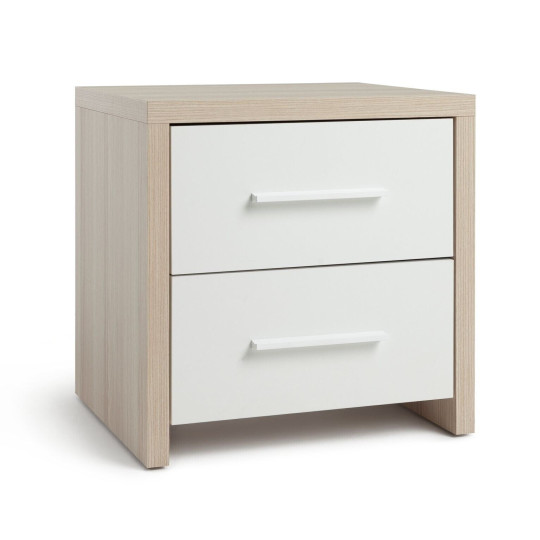 Broadway 2 Drw Bedside Table - White & Oak | Nightstand with Storage