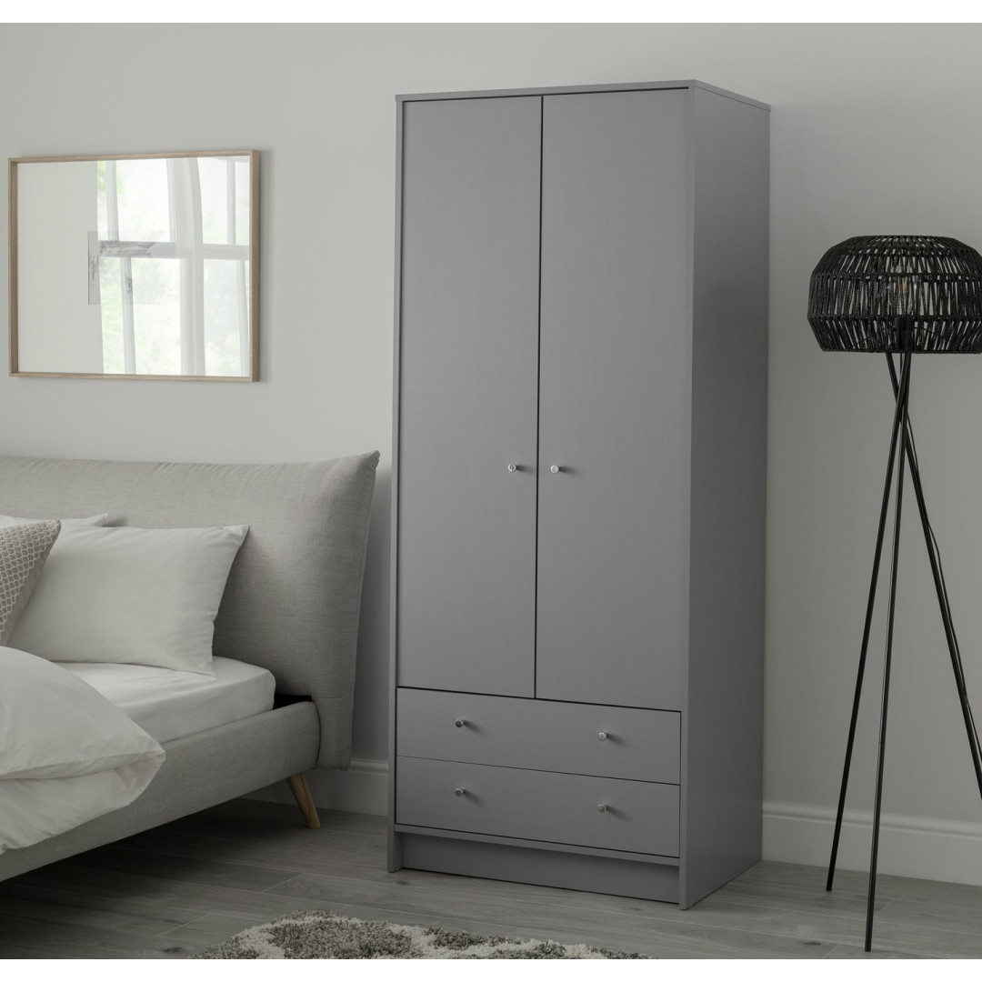 Malibu 2 Door 2 Drawer Wardrobe - Grey |Bedroom Storage Unit for Clothes & Shoes Malibu 2 Door 2 Drawer Wardrobe - Grey |Bedroom Storage Unit for Clothes & Shoes