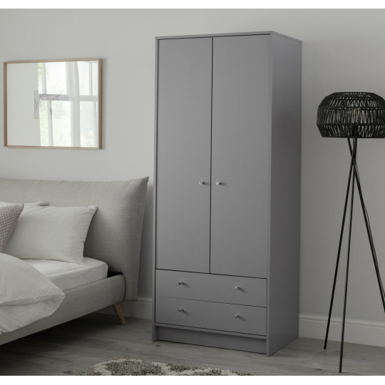Malibu 2 Door 2 Drawer Wardrobe - Grey |Bedroom Storage Unit for Clothes & Shoes