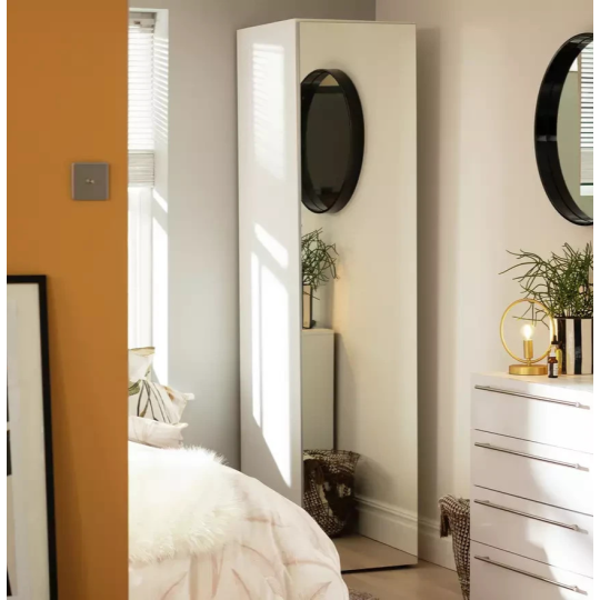 Atlas 1 Door Mirrored Tall Wardrobe - White ( B Grade )