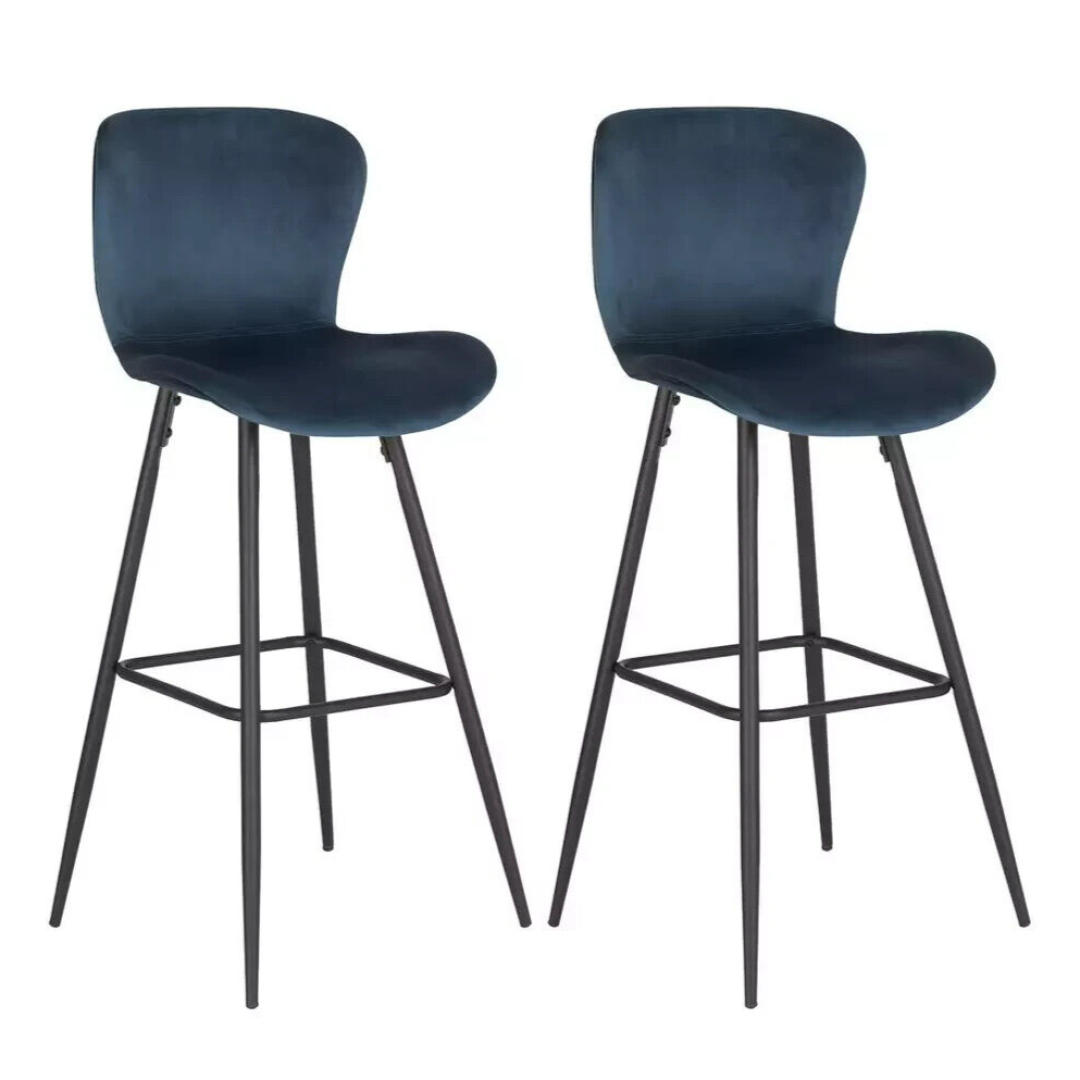 Etta Pair of Velvet Bar Stool - Blue | Modern Kitchen Breakfast Chairs Etta Pair of Velvet Bar Stool - Blue | Modern Kitchen Breakfast Chairs