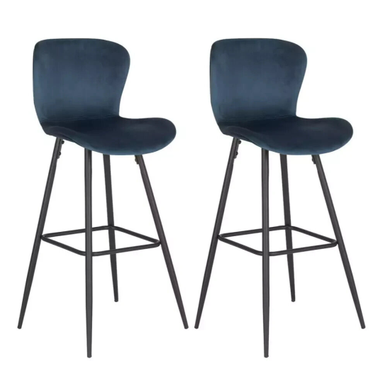 Etta Pair of Velvet Bar Stool - Blue | Modern Kitchen Breakfast Chairs