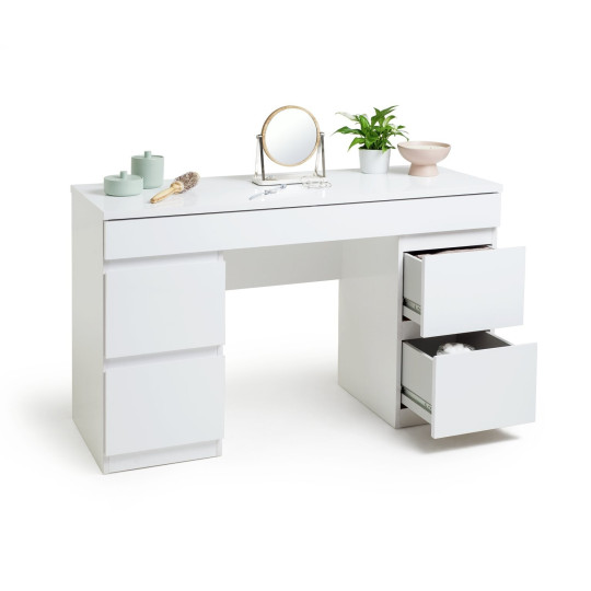 Jenson 6 Drawer Dressing Table Desk - White Gloss | Bedroom Makeup Desk