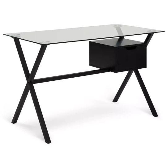 Dria 1 Drawer Glass Medium Size Desk - Black | Modern Home Office Table