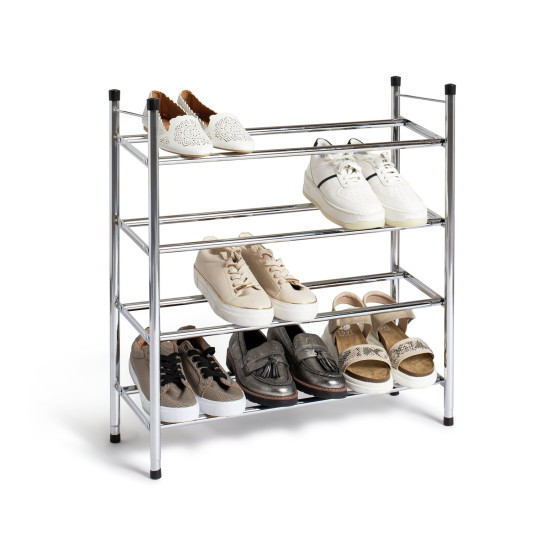 Home 4 Shelf Ext Shoe Storage Rack - Chrome Plated | Organizer Hallway Closet