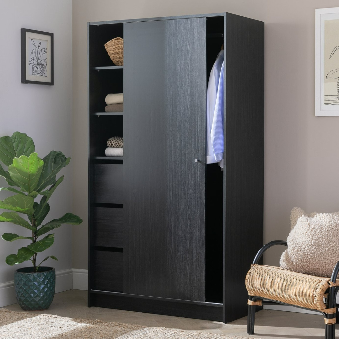 Home Malibu 1 Door Sliding Wardrobe - Black | small space wardrobe Home Malibu 1 Door Sliding Wardrobe - Black | small space wardrobe