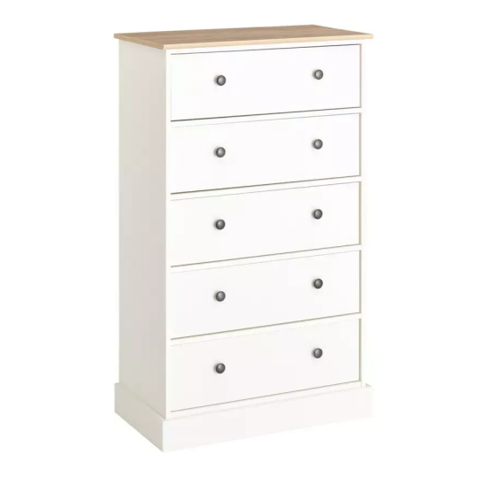 Home Kensington 5 Drawer Chest Ivory | Bedroom Storage Furniture Unit