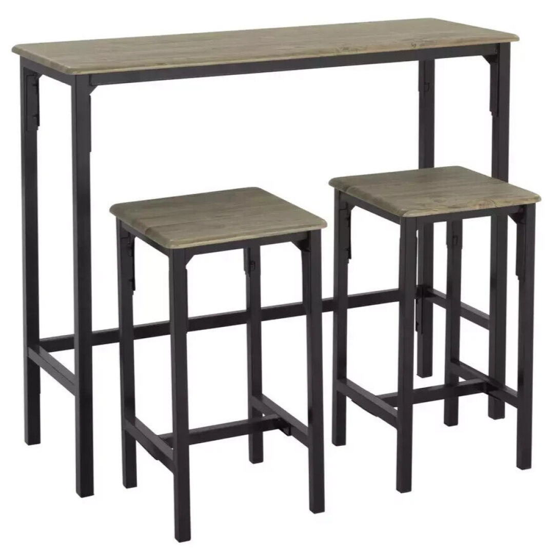 Bolitzo Bar Set & 2 Stools - Oak & Black Bolitzo Bar Set & 2 Stools - Oak & Black