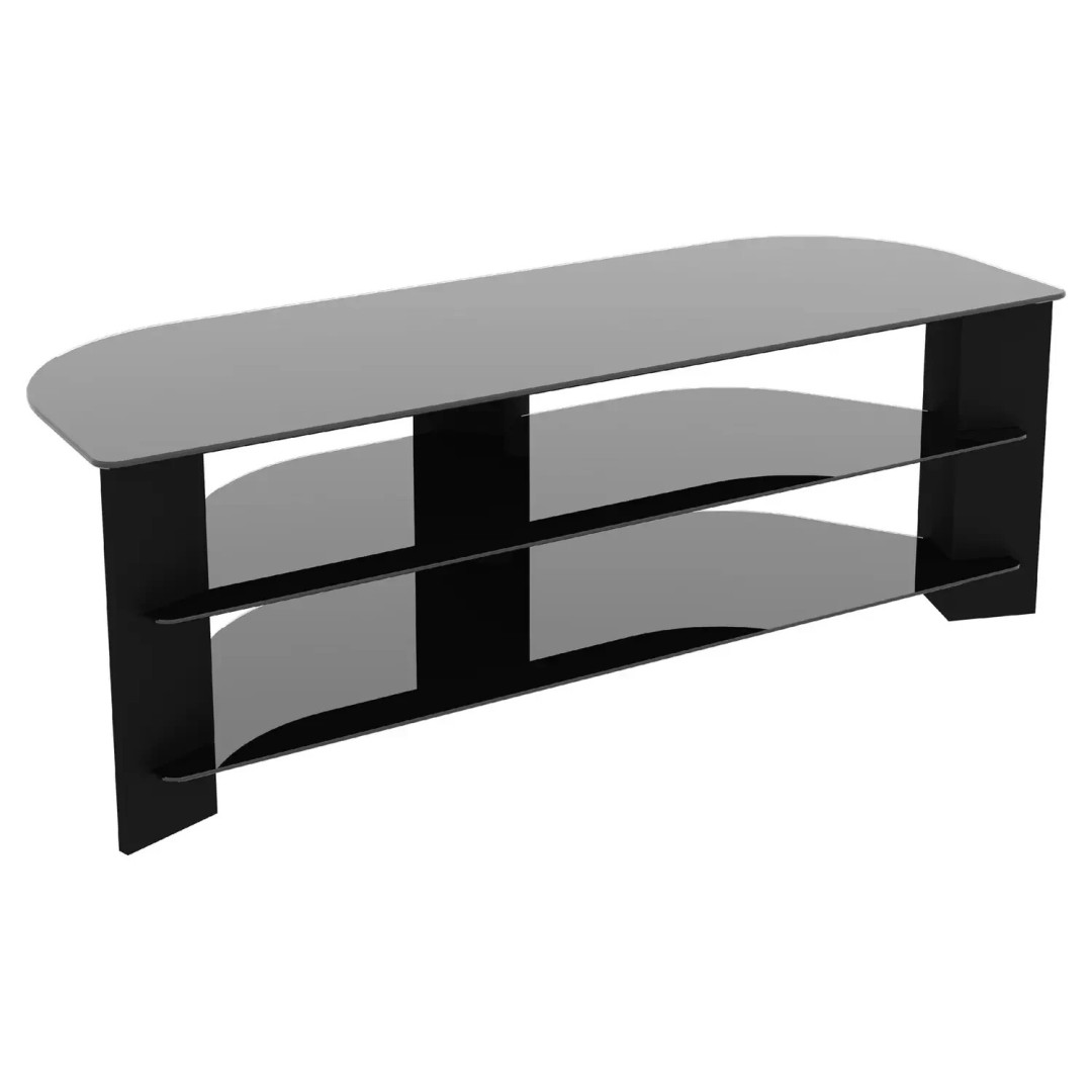 AVF Corner TV Stand With Storage in Black - Up to 65 Inch TV Unit Glass - 130cm AVF Corner TV Stand With Storage in Black - Up to 65 Inch TV Unit Glass - 130cm