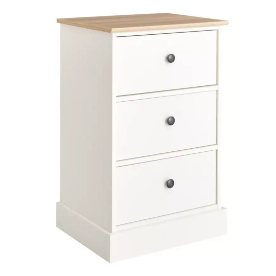Home Kensington 3 Drawer Bedside Table Ivory | Bedroom Storage Nightstand Unit