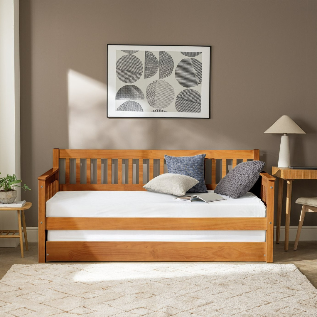 Home Aspley Trundle Day Bed - Oak Effect | Guest bed with trundle Home Aspley Trundle Day Bed - Oak Effect | Guest bed with trundle