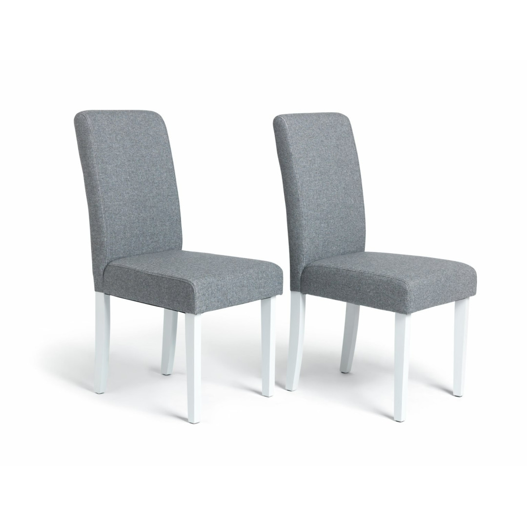 Home Pair of Tweed Fabric Dining Chairs - Grey | Soft Textured Upholstery Home Pair of Tweed Fabric Dining Chairs - Grey | Soft Textured Upholstery
