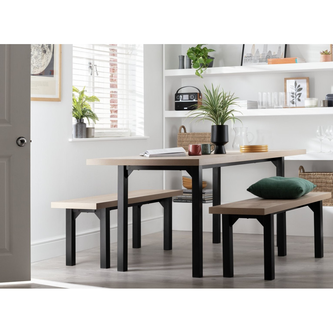 Zayn Wood Effect Dining Table & 2 Natural Benches (B Grade 58821 - 5882) Zayn Wood Effect Dining Table & 2 Natural Benches (B Grade 58821 - 5882)